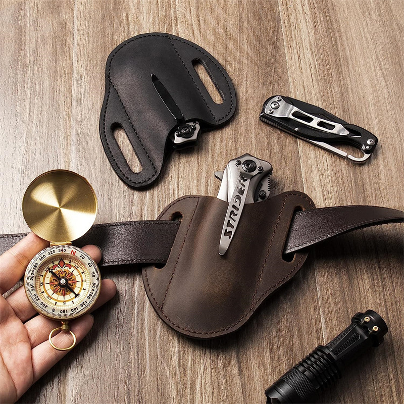 Edc Carry Holster - Étui en cuir véritable pour porte-couteau