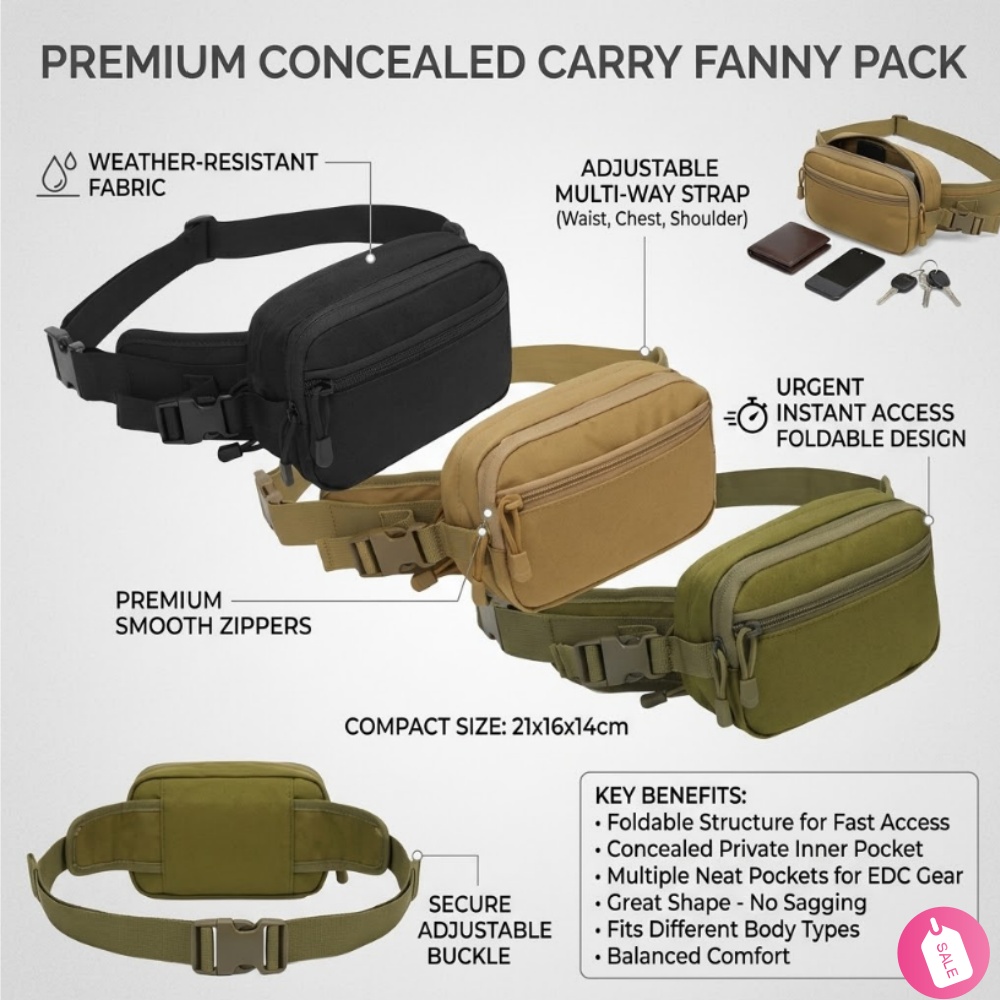 Edc Concealed Carry Fanny Pack - Sac banane tactique pour homme, étanche,